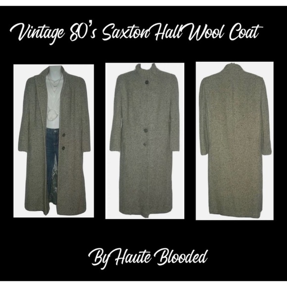 Vintage 80's Saxton Hall Floor Length Virgin Wool Herringbone Dark Academia Coat - Picture 15 of 16